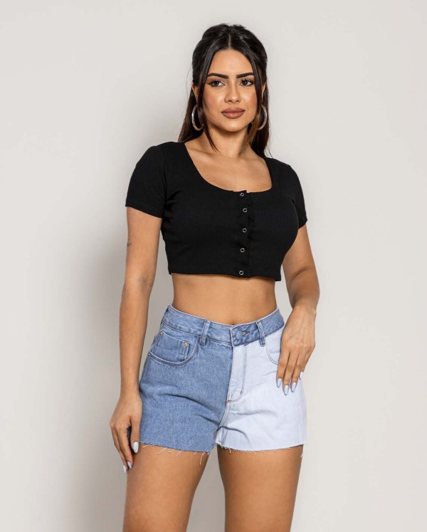 Shorts Jeans Feminino Boyfriend Bicolor   21430 Unica