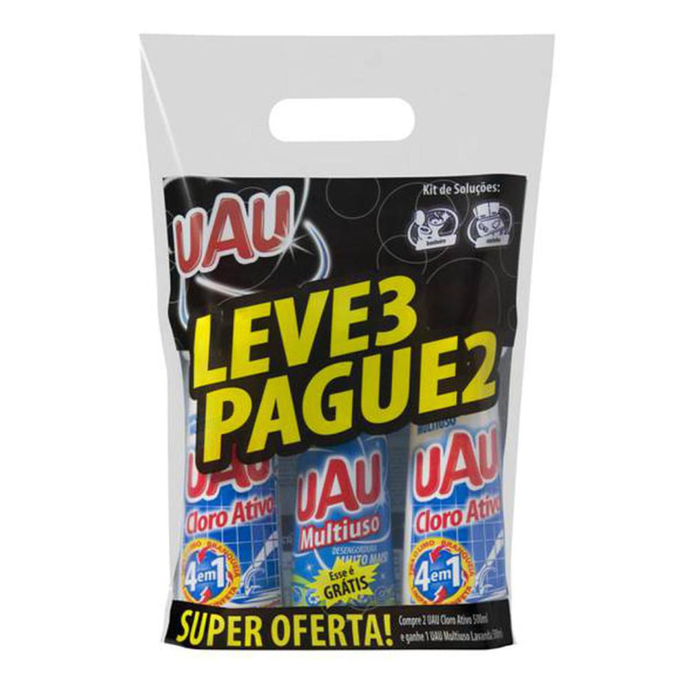 Kit Limpador Uau! Cloro Ativo c/ 2 unidades + Grátis 01 Multiuso