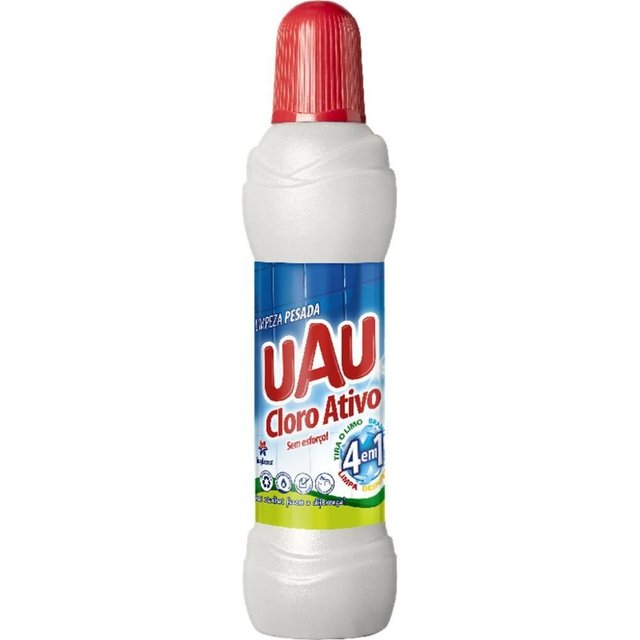 Encontraproduto.com.br - Limpador Desinfetante para Uso Geral Limpeza Pesada com Cloro Ativo Uau Frasco 500ml