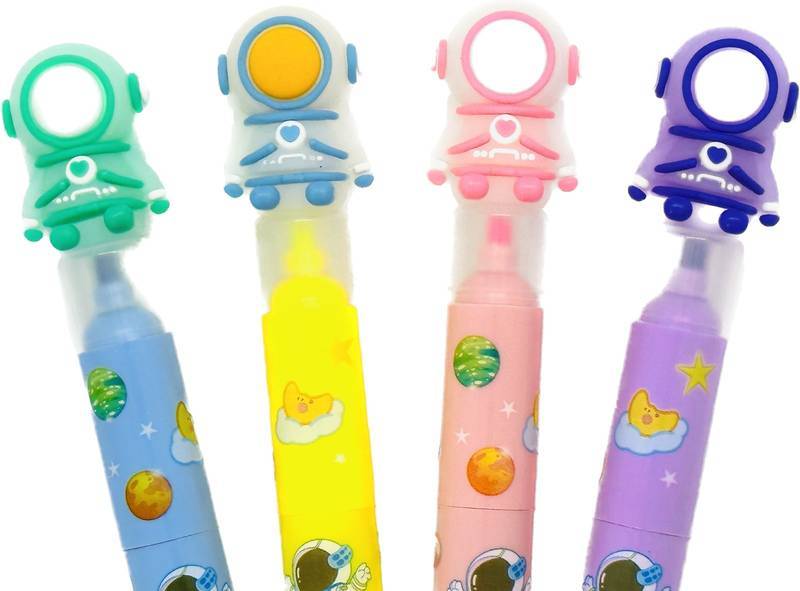 Encontraproduto.com.br - Caneta Marca Texto Astronauta Com 3 Unid Diversas Cores Torre Mania