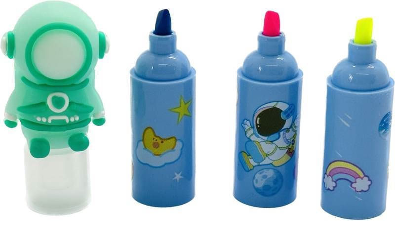 Encontraproduto.com.br - Caneta Marca Texto Astronauta Com 3 Unid Diversas Cores Torre Mania