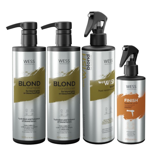 Encontraproduto.com.br - Wess Blond SH 500ml+Cond 500ml+WeWish M.500ml+Finish 250ml