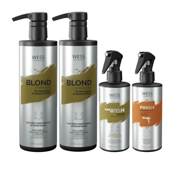 Encontraproduto.com.br - Kit Wess Blond SH 500ml+CD 500ml+WeWish M.260ml+Finish 250ml