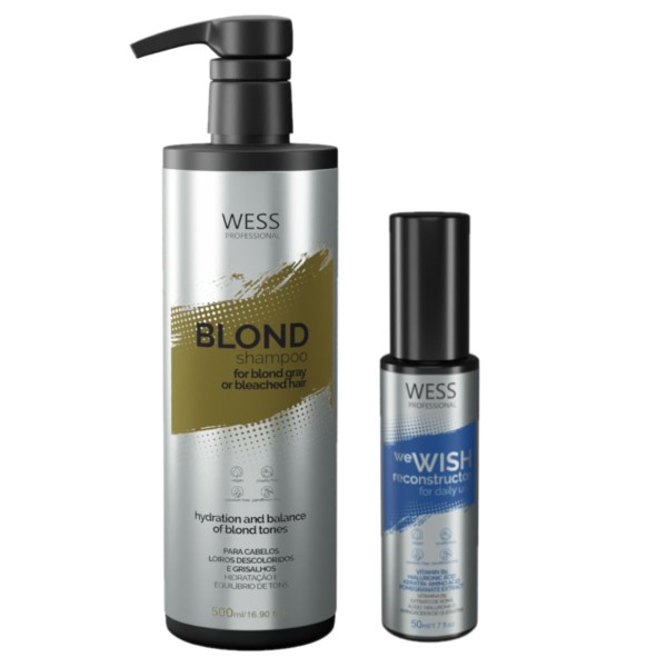 Encontraproduto.com.br - Kit Wess Blond Shampoo 500ml + We Wish Reconstrutor 50ml