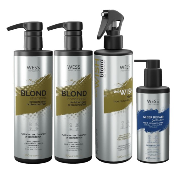 Encontraproduto.com.br - Wess Blond SH 500ml+Cond 500ml+WeWish M.500ml+Sleep 250ml