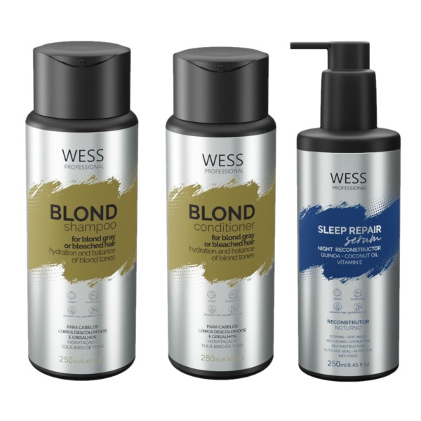 Encontraproduto.com.br - Kit Wess Blond SH 250ml + Cond 250ml  + Sleep Repair 250ml