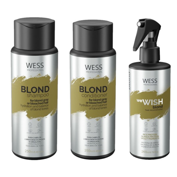 Encontraproduto.com.br - Kit Wess Blond Shampoo 250ml + Cond 250ml  + We Wish M.260ml
