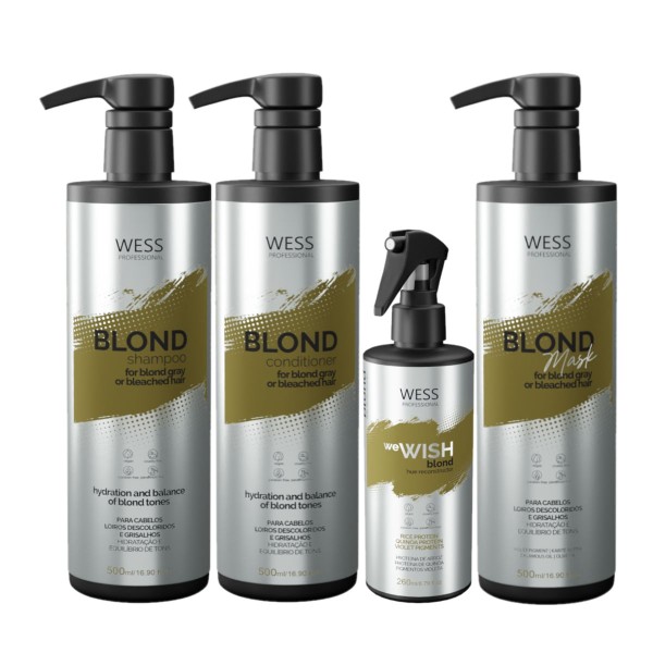 Encontraproduto.com.br - Kit Wess Blond SH 500ml+CD 500ml+WeWish M. 260ml+Mask 500ml