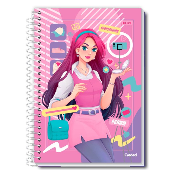 Encontraproduto.com.br - Caderno Universitário Feminino Pop Fashion 224F/16 Matérias Credeal
