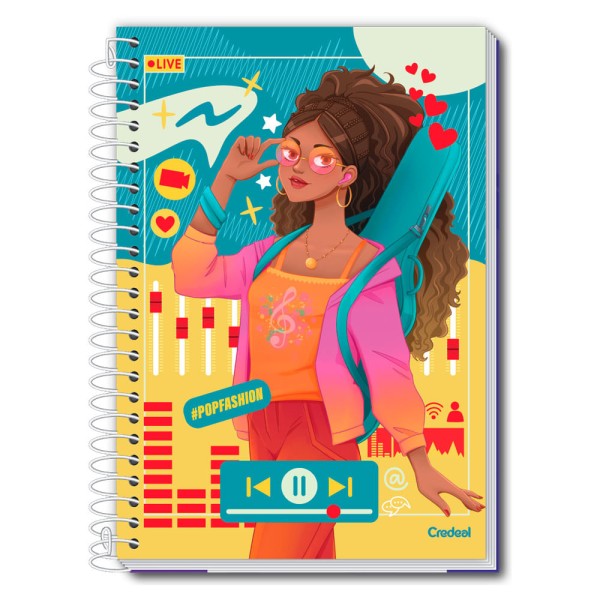 Encontraproduto.com.br - Caderno Universitário Feminino Pop Fashion 224F/16 Matérias Credeal