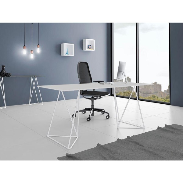 Encontraproduto.com.br - Escrivaninha Bela Vista Cavalete Tampo Branco Base Ferro Branco - Cor: Branco