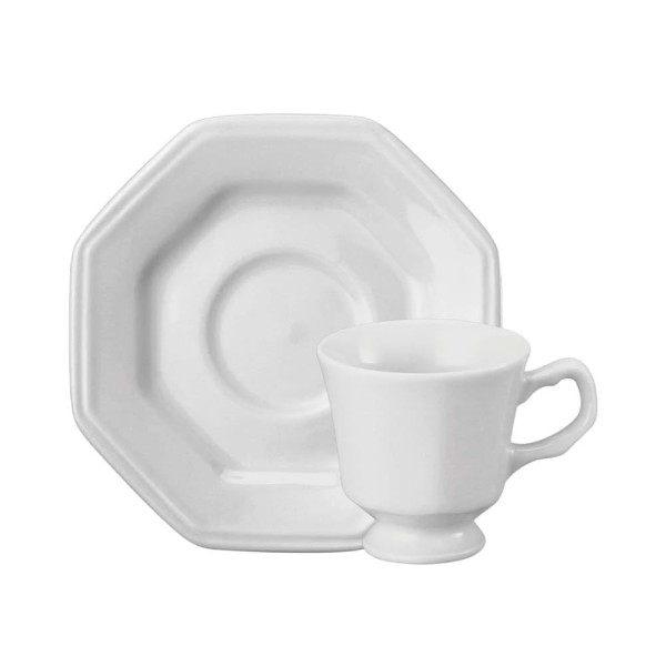 Encontraproduto.com.br - Xícara de Café Schmidt Prisma em Porcelana com Pires Branca 70ml