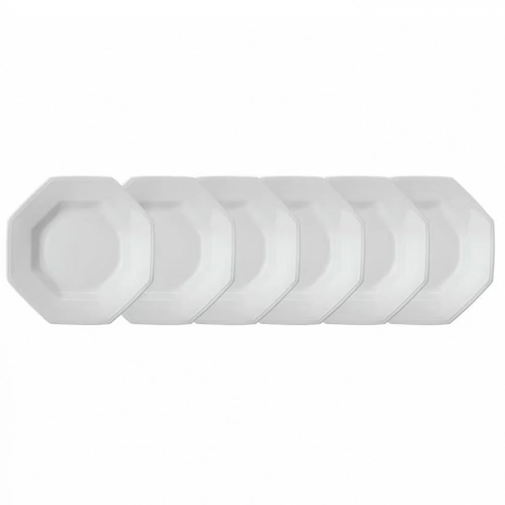 Encontraproduto.com.br - Conjunto Com 6 Pratos Fundos Schmidt Prisma Em Porcelana 24,5 Cm Branco Branco