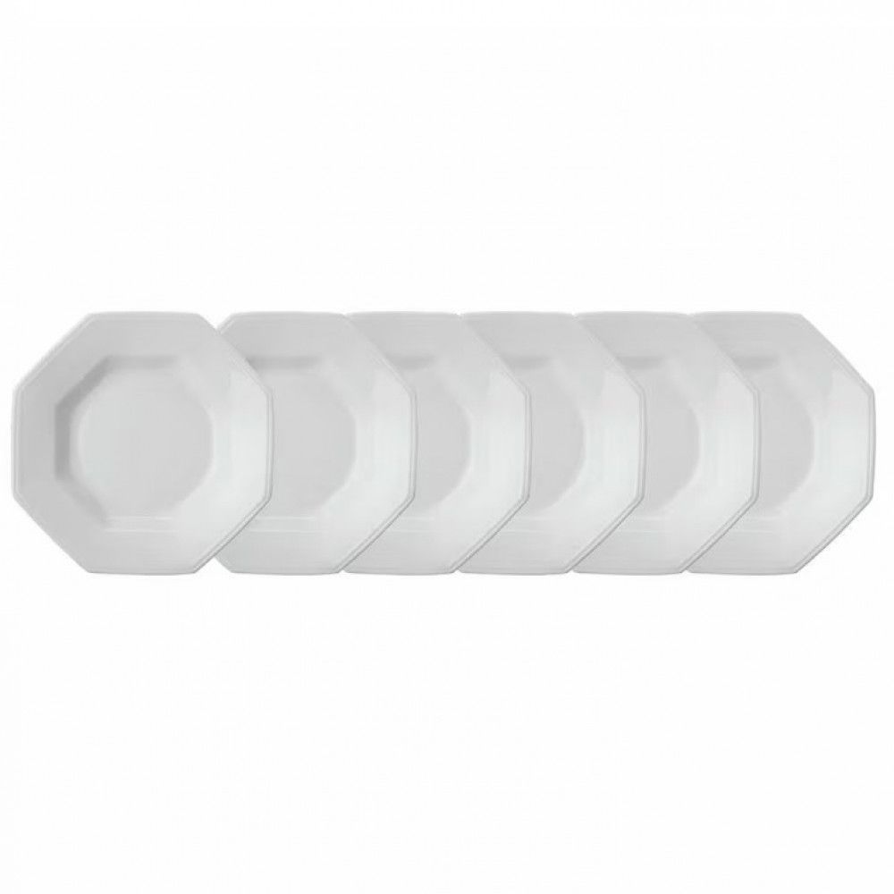 Encontraproduto.com.br - Conjunto Com 6 Pratos Fundos Schmidt Prisma Em Porcelana 24,5 Cm Branco Branco