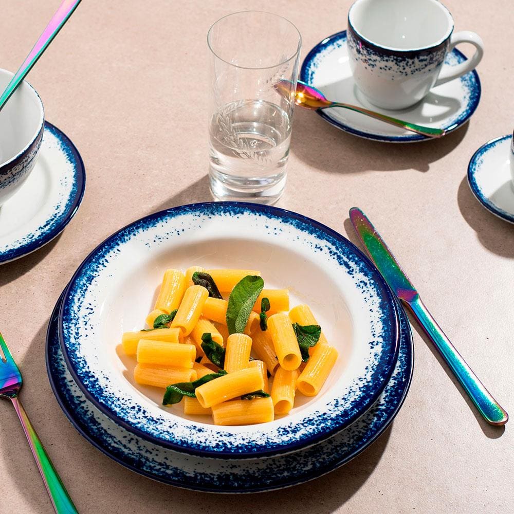 Encontraproduto.com.br - Aparelho de Jantar 20 Peças P.Schmidt Real Névoa em Porcelana com Xícara de Chá - Branco/Azul