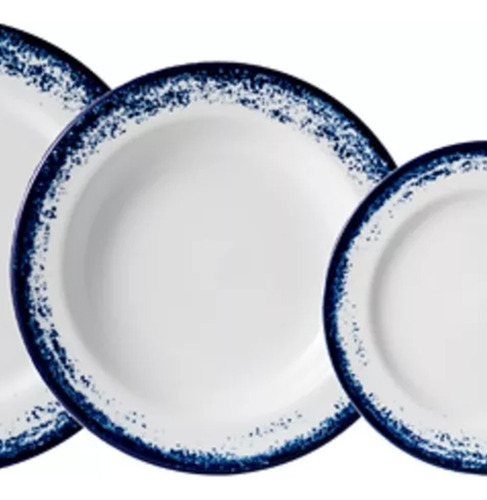 Encontraproduto.com.br - Aparelho de Jantar 20 Peças P.Schmidt Real Névoa em Porcelana com Xícara de Chá - Branco/Azul