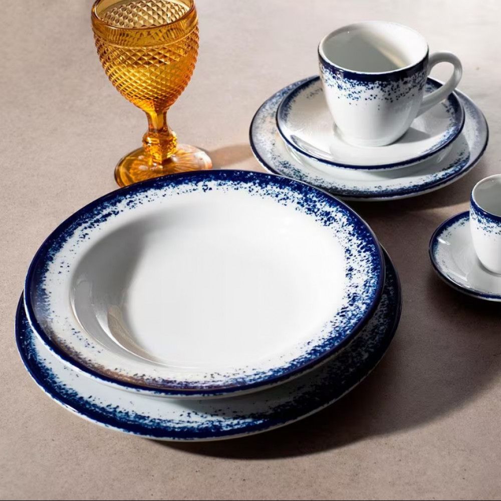 Encontraproduto.com.br - Aparelho de Jantar 20 Peças P.Schmidt Real Névoa em Porcelana com Xícara de Chá - Branco/Azul