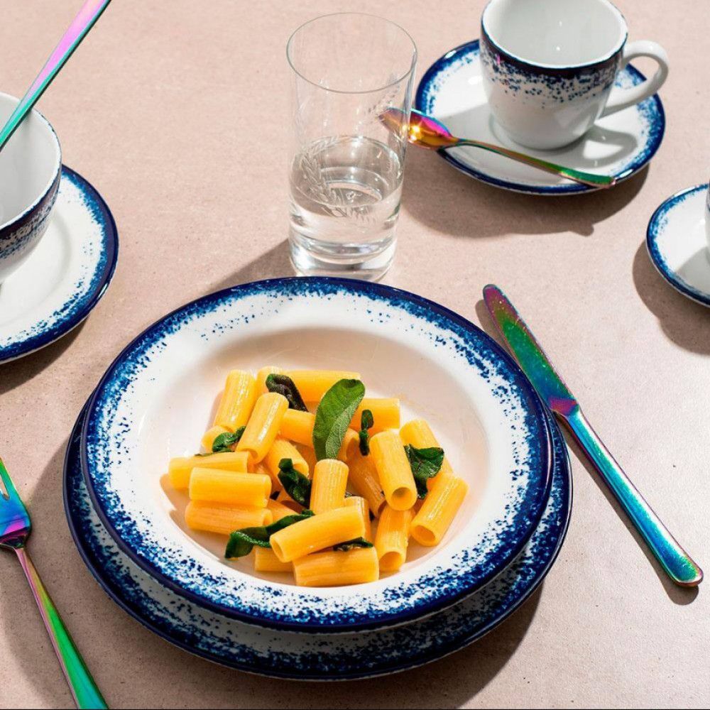 Encontraproduto.com.br - Aparelho de Jantar 20 Peças P.Schmidt Real Névoa em Porcelana com Xícara de Chá - Branco/Azul