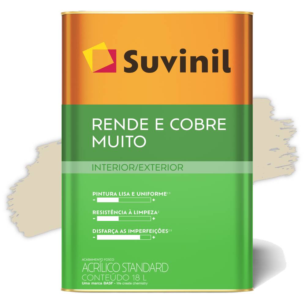 Encontraproduto.com.br - Tinta Acrílica Rende e Cobre Muito Palha Fosco 18L - SUVINIL
