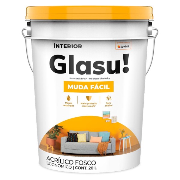 Encontraproduto.com.br - Tinta Econômica Acrílica Fosco Glasu Branco 20L Suvinil