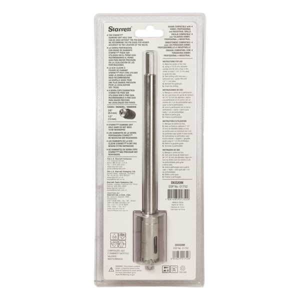 Encontraproduto.com.br - Serra Copo Starrett Diamantada com Haste 20MM