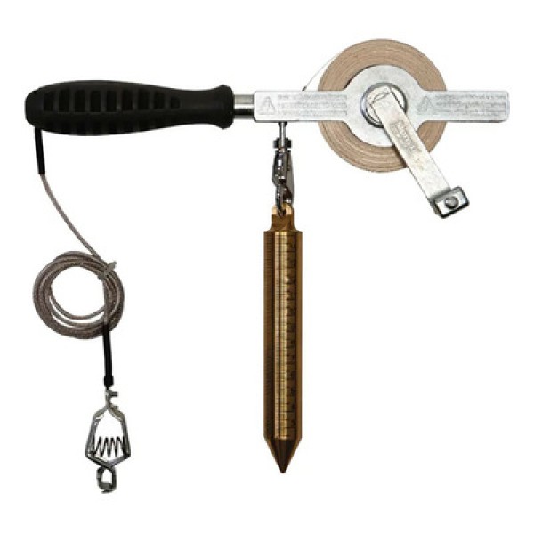 Encontraproduto.com.br - Trena de Profundidade Comprimento 30m Fita de Aço e Prumo com Cabo de Aterramento Starrett C507MDB-30M