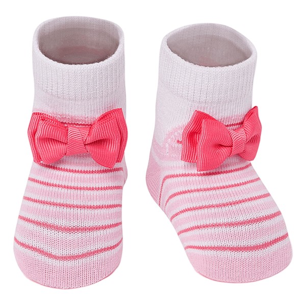 Encontraproduto.com.br - Meia Soquete para bebê Listrado Laço Rosa - Puket