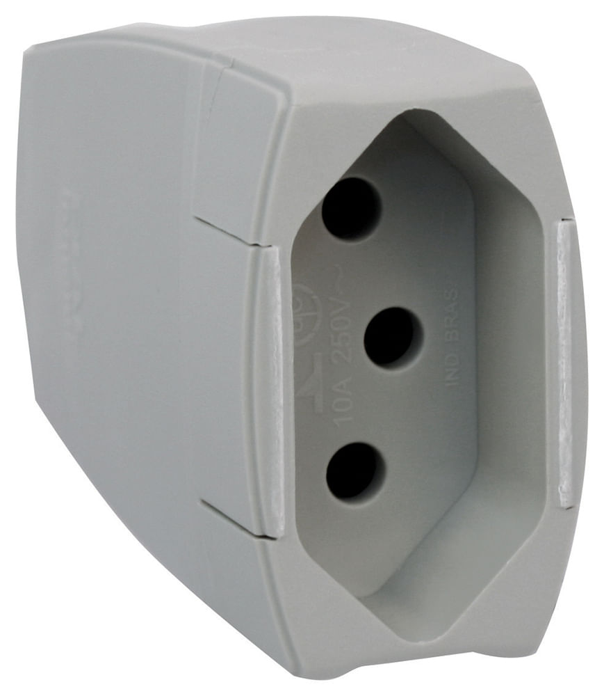 Plug 2P+T 10A 250V Pb Fêmea Cinza Axial Pial