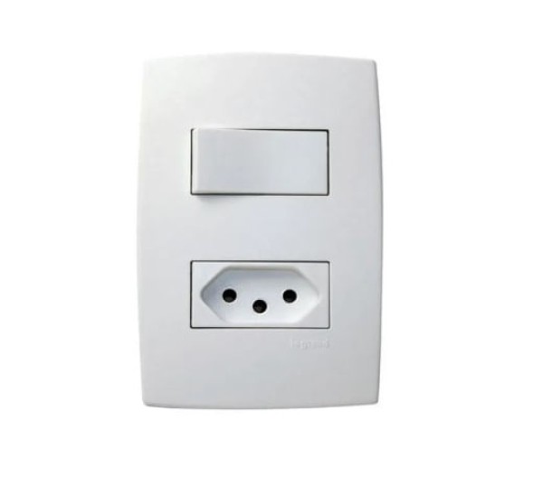 Encontraproduto.com.br - Conjunto Montado 1 Interruptor Simples E 1 Tomada 2P+T Pb Branco Para Plus Pial