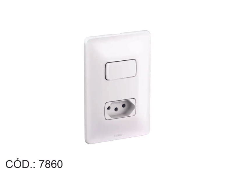 Encontraproduto.com.br - Conjunto Interruptor Simples + Tomada 2p+T 10a Branco Zeffia
