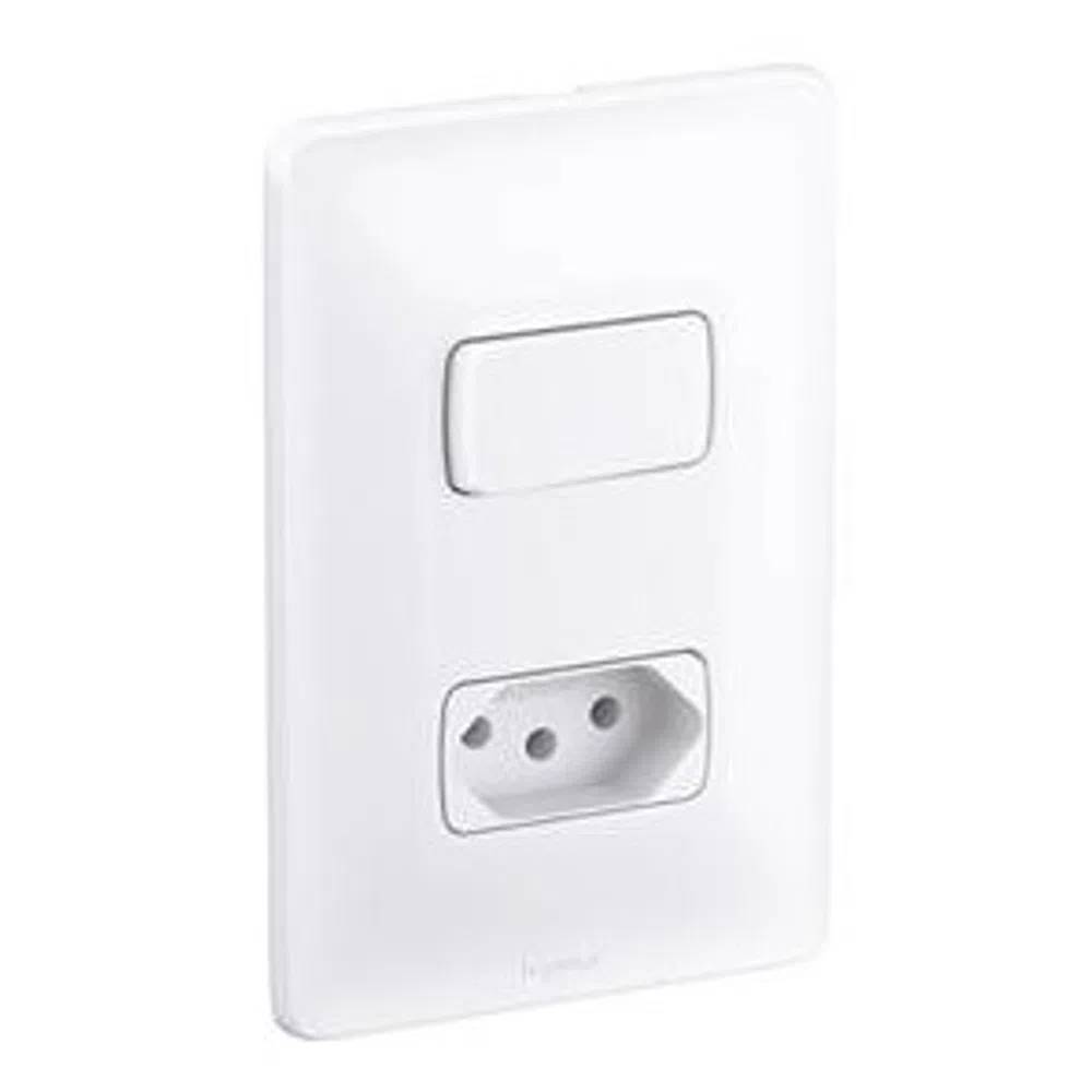 Encontraproduto.com.br - Conjunto Interruptor Simples + Tomada 2p+T 10a Branco Zeffia