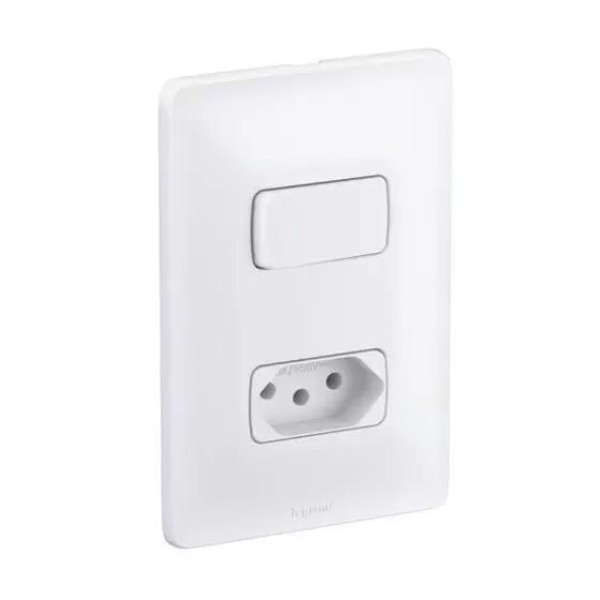 Encontraproduto.com.br - Conjunto Interruptor Simples + Tomada 2p+T 10a Branco Zeffia