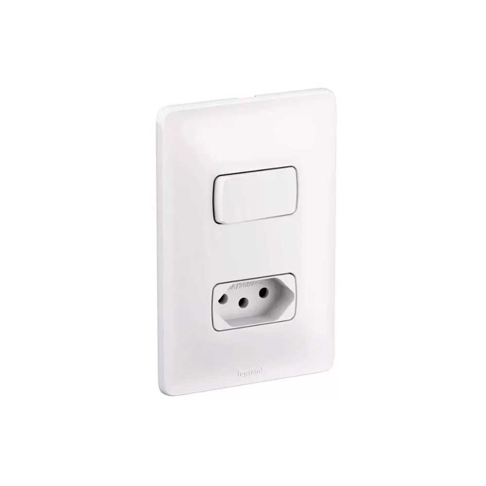 Conjunto com 1 Interruptor Paralelo e 1 Tomada Zeffia 2P+T 10A Placa 4x2 Branca Pial Legrand
