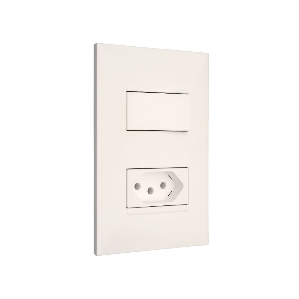 Encontraproduto.com.br - Conj Interruptor Simples+Tomada 2P+T 20A Branco Pp+