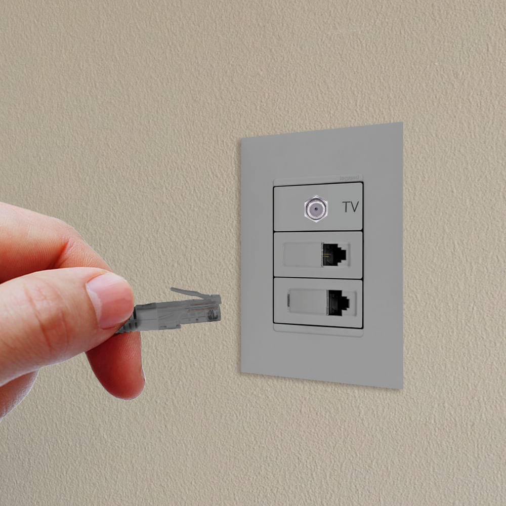 Encontraproduto.com.br - Módulo Rj45 Cat5e Cinza Pial Plus +