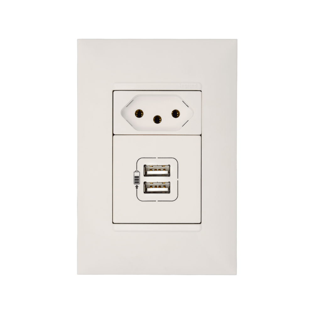 Conjunto Carregador Plus+Usb+Tomada 2p+T 10a Branca Legrand