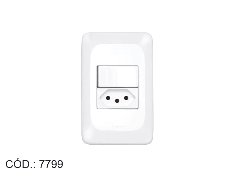 Encontraproduto.com.br - Conj Interruptor Simples+Tomada 2P+T 10A Branco Ppop