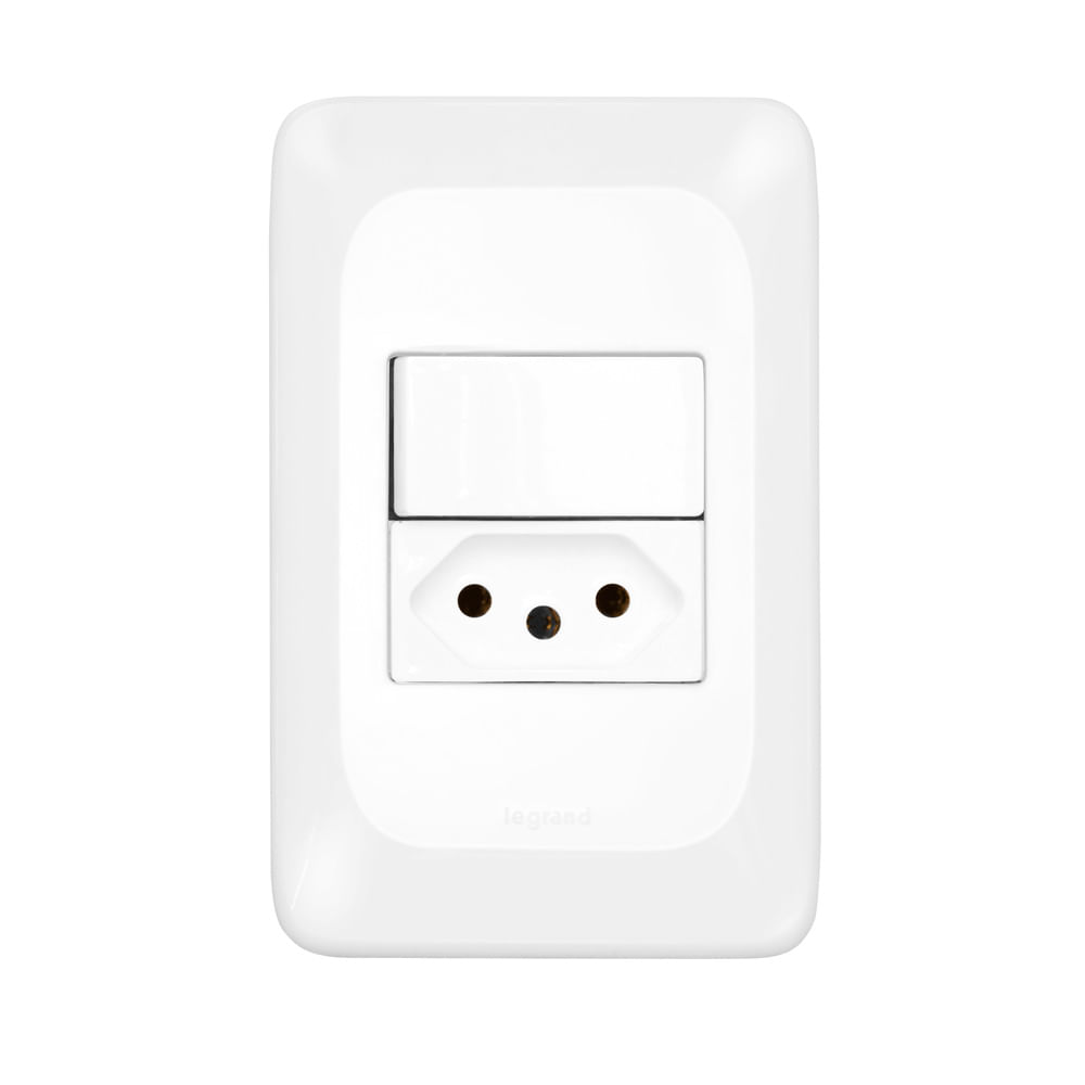 Encontraproduto.com.br - Interruptor Simples 10A + Tomada 2P+T 20A Pial PoP 4x2 Conjunto Suporte e Placa Branca