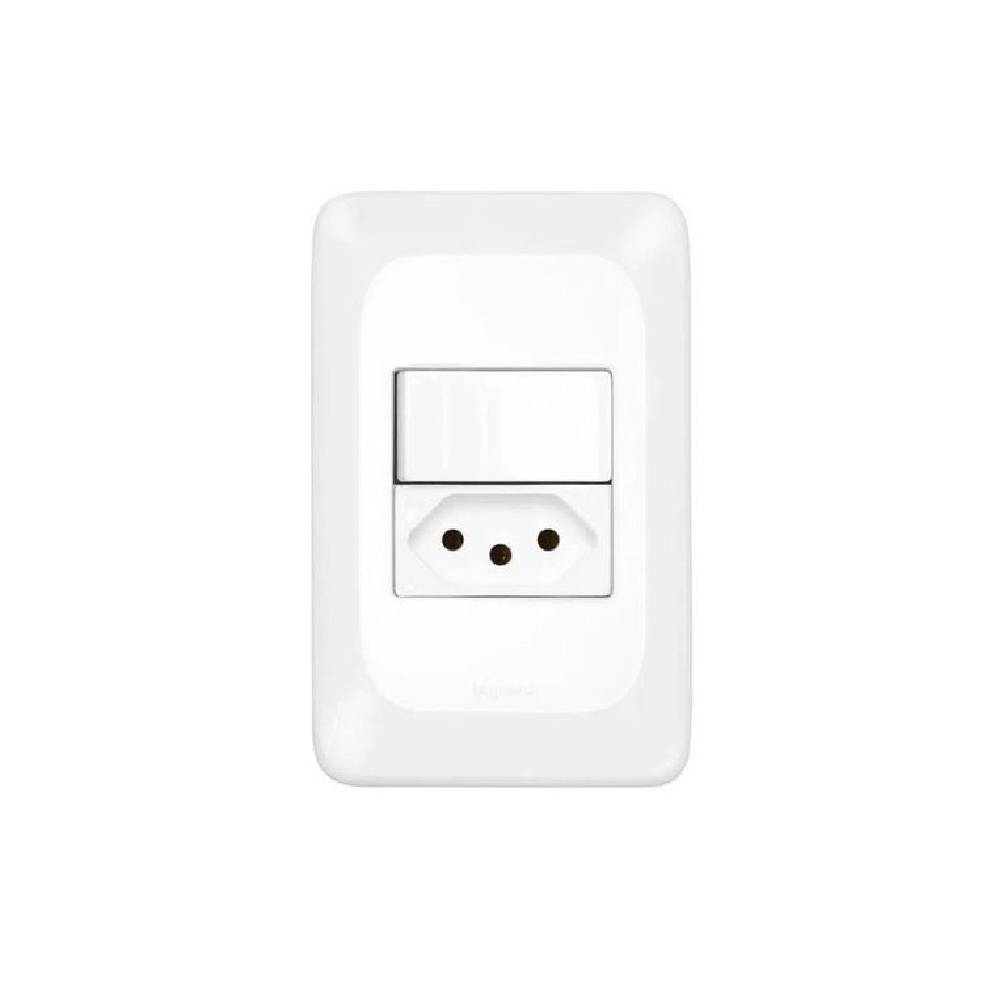 Encontraproduto.com.br - Interruptor Simples 10A + Tomada 2P+T 20A Pial PoP 4x2 Conjunto Suporte e Placa Branca