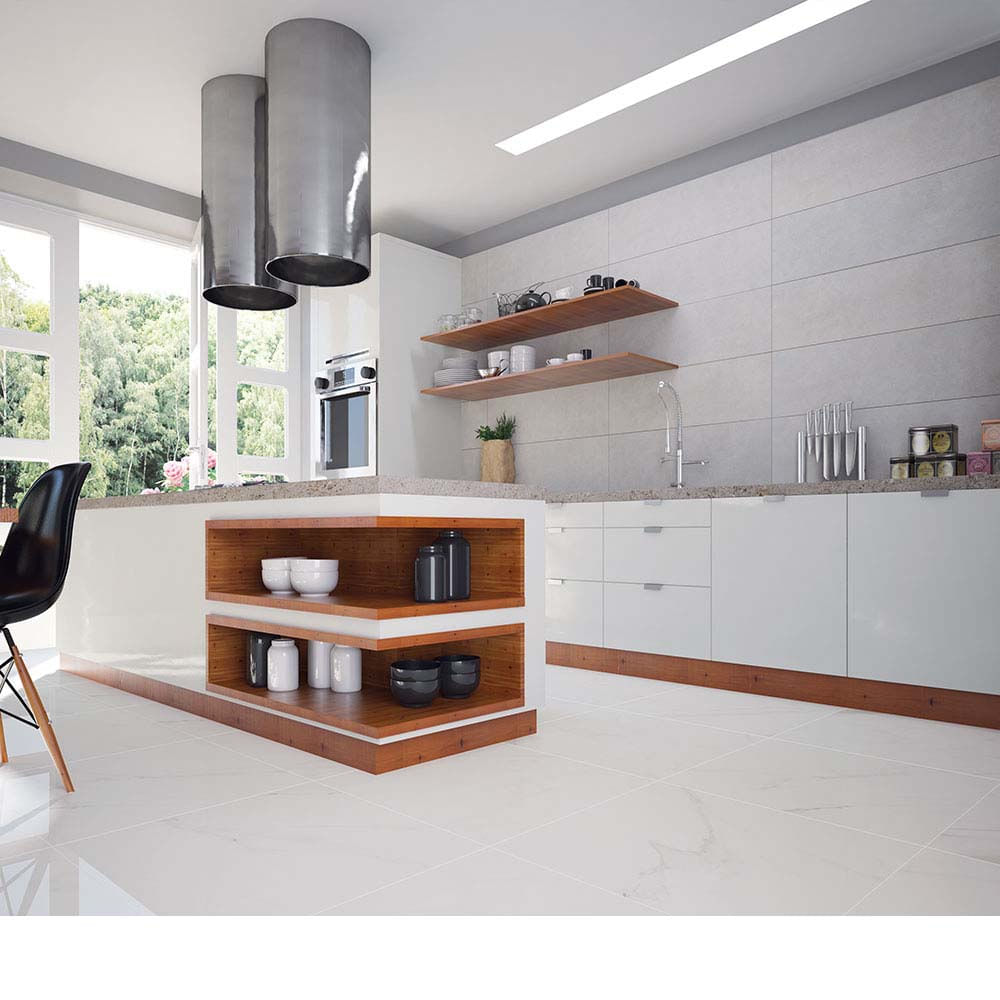 Porcelanato retificado 58,4x58,4cm Calacata Classico polido white Portinari