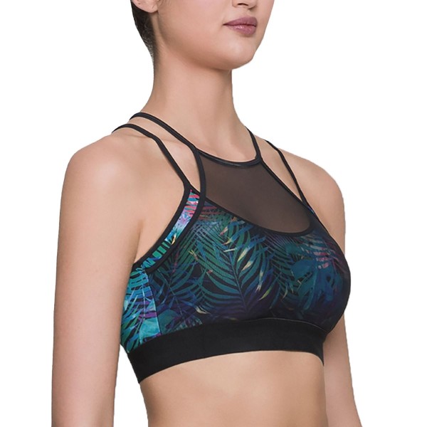 Encontraproduto.com.br - Top Selene Com Tule e Bojo Feminino Preto e Azul