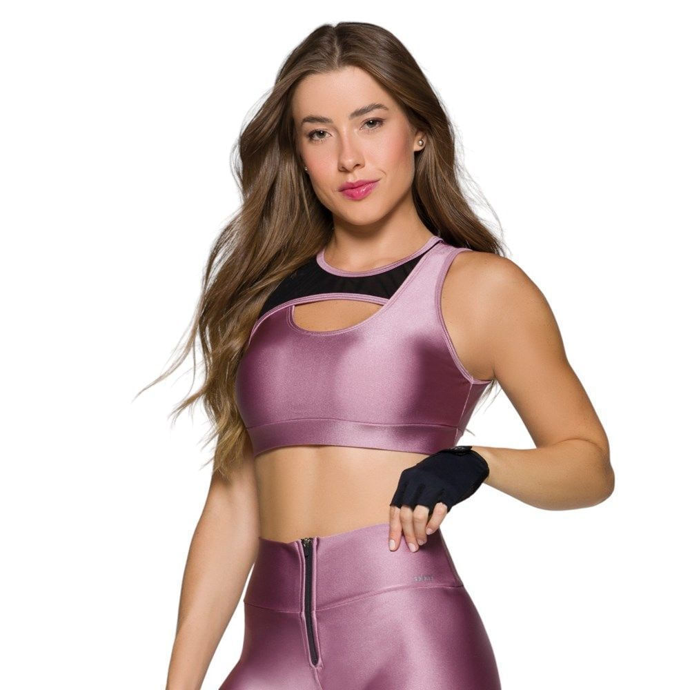 Encontraproduto.com.br - Top Selene Com Recorte Tule e Bojo Feminino