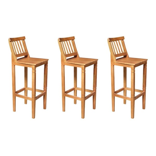 Encontraproduto.com.br - Kit 3 Banquetas Alta De Ripada Com Encosto Confort - Castanho - Marrom