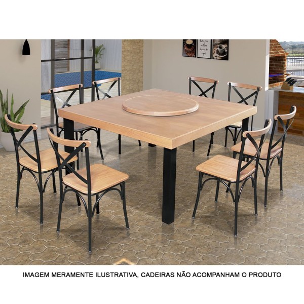 Encontraproduto.com.br - Mesa De Jantar Indústrial Sophia 1,50M Quadrada Com Prato Giratório Base Alumínio - Natural - Bege