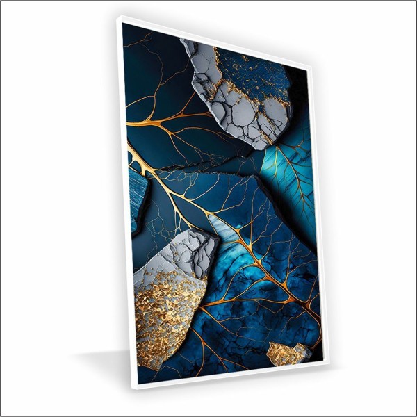 Quadro Folhagem Blue Vinil Com Vidro Tamanho-moldura 60x40 Caixa Cor Branca