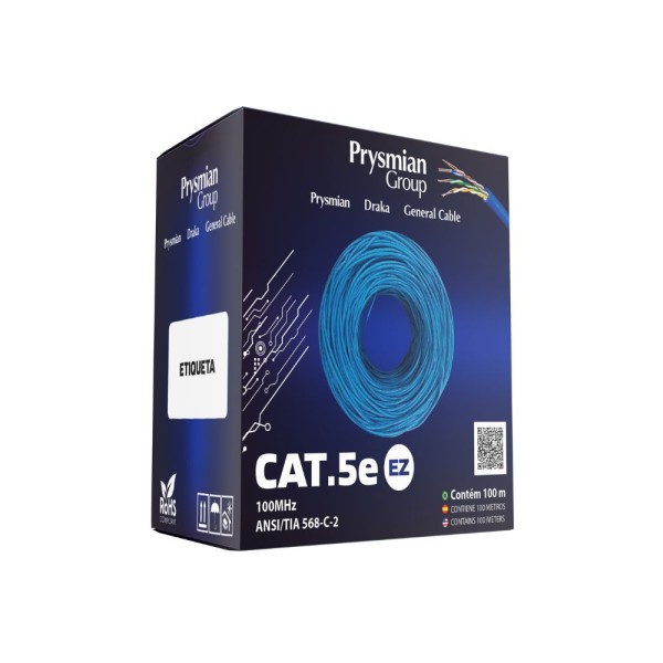 Encontraproduto.com.br - Cabo U/Utp 4P X 24 Awg CMX Cat5E Azul EZ Lan Embalagem Com 100 Metros Prysmian
