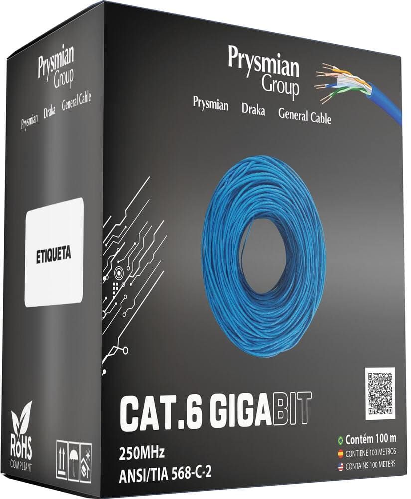 Encontraproduto.com.br - Cabo U/Utp 4P X 24 Awg LSZH Cat6 Azul Hd Embalagem Com 100 Metros Prysmian