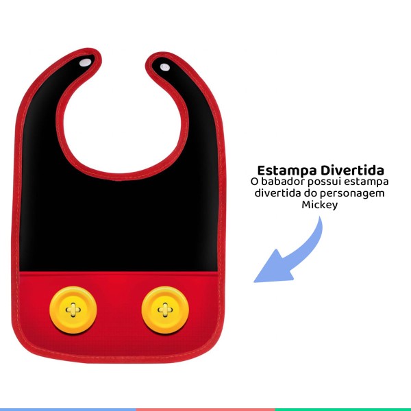Encontraproduto.com.br - Babador Infantil Bebê Com Pega Migalha Preto Mickey Mouse