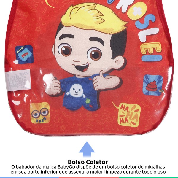Encontraproduto.com.br - Babador Infantil Com Botão e Porta-Migalhas Para Bebê +3 Meses Luccas Neto BabyGo