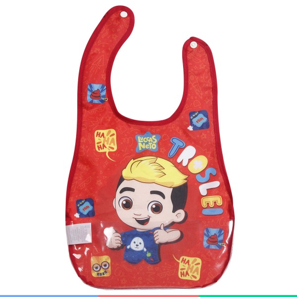Encontraproduto.com.br - Babador Infantil Com Botão e Porta-Migalhas Para Bebê +3 Meses Luccas Neto BabyGo